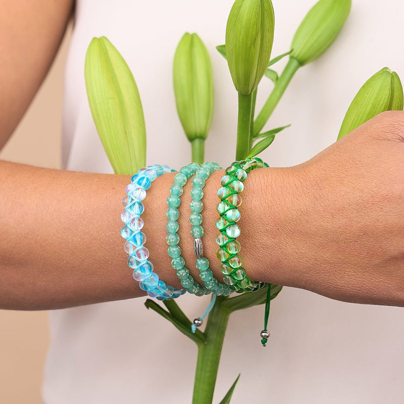 Blauer Nebel x Regenbogen-Supernova | Silber | Doppeltes Galaxie-Glasarmband