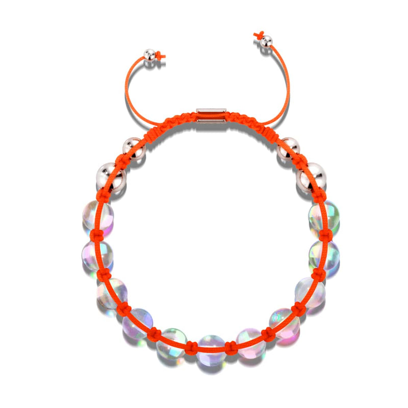 Neonorange | Regenbogen-Supernova | Silber | Galaxie-Glas-Charmballa-Armband