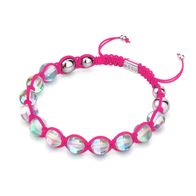 Neonpink | Regenbogen-Supernova | Silber | Charmballa-Armband aus Galaxieglas