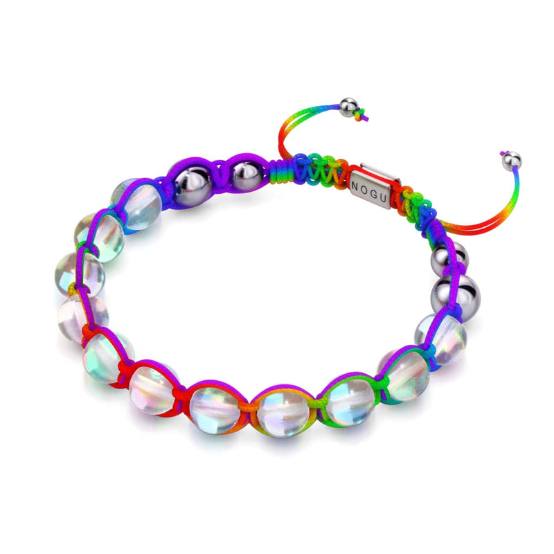 Neonspektrum | Regenbogen-Supernova | Silber | Charmballa-Armband aus Galaxieglas