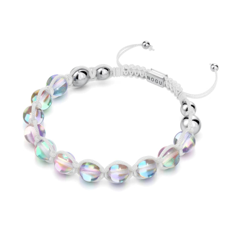 Neonweiß | Regenbogen-Supernova | Silber | Charmballa-Armband aus Galaxieglas