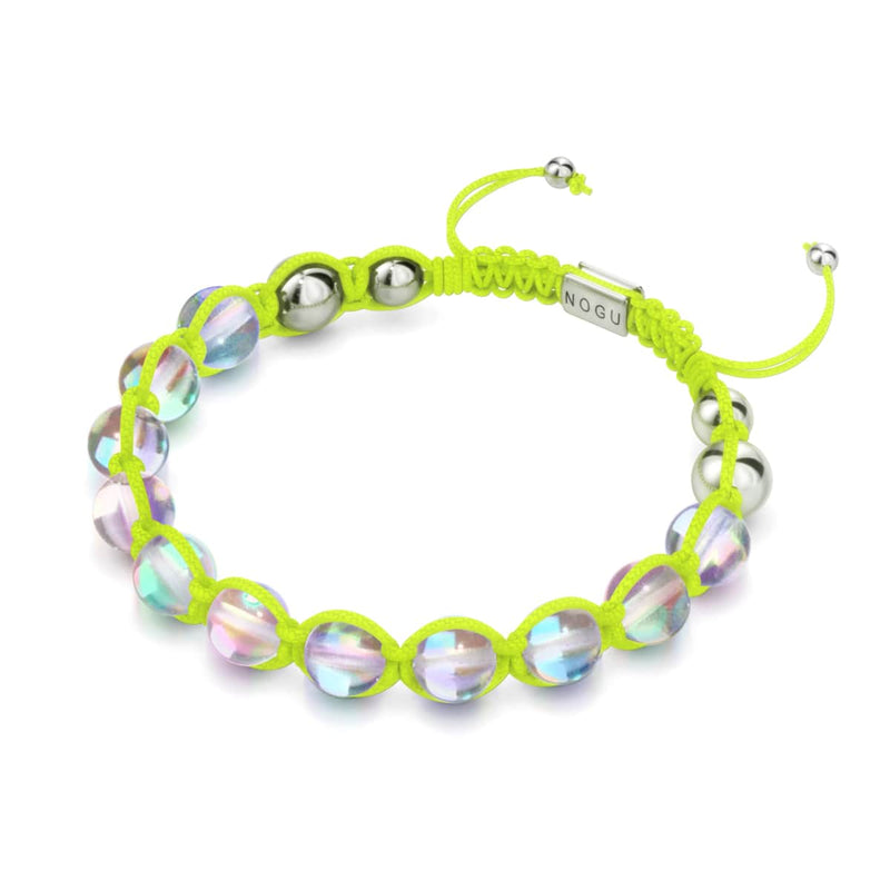 Neongelb | Regenbogen-Supernova | Silber | Charmballa-Armband aus Galaxieglas