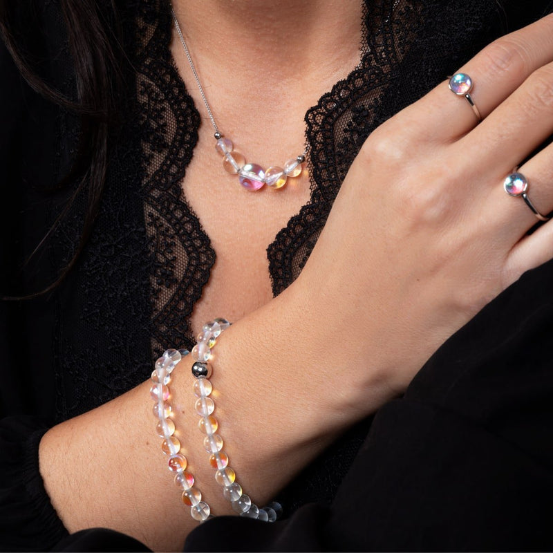 Regenbogen-Supernova | 925er Sterlingsilber | Galaxie-Glasperlenarmband 