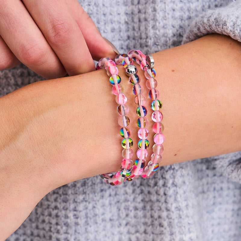 Erdbeere Borealis | Silber | Galaxie Glasperlenarmband