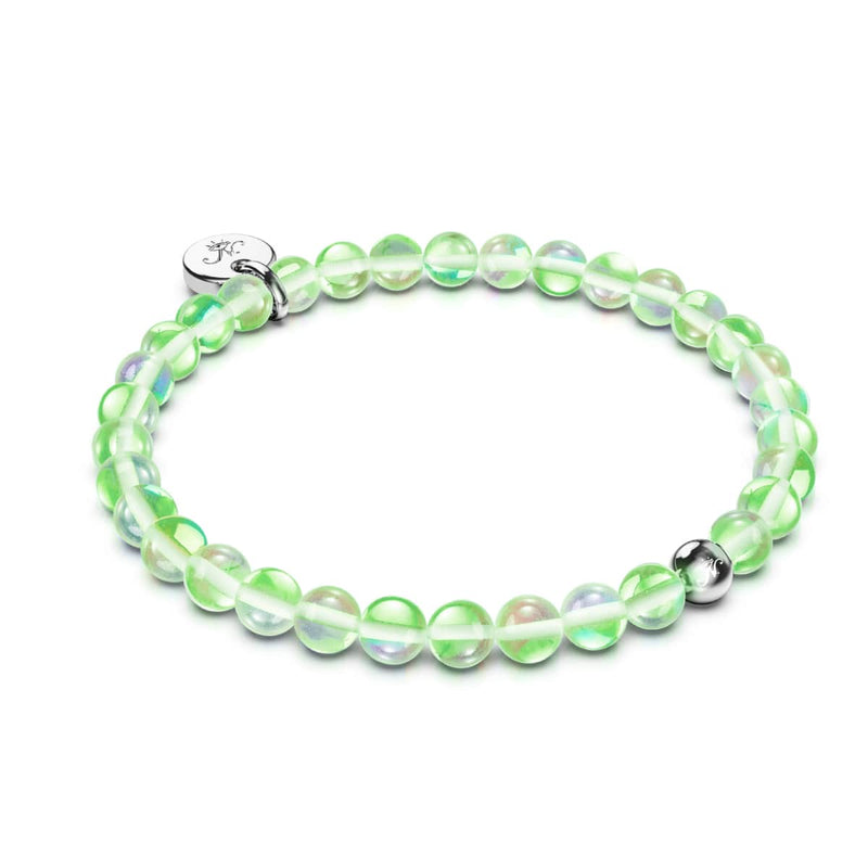 Grüner Mond | 925 Sterling Silber | Galaxie Glasperlenarmband 