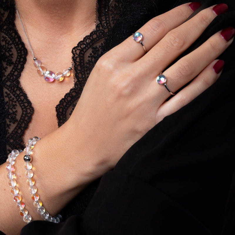 Regenbogen-Supernova | 925er Sterlingsilber | Galaxie-Glasring 