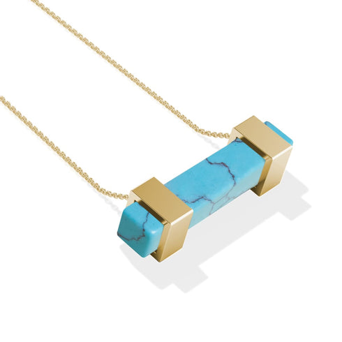 Türkis | Gold | Edelstein-Bar-Halskette 
