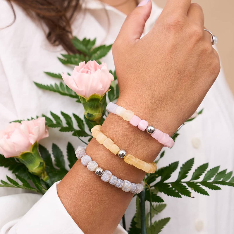 Grauer Achat | Silber | Edelstein-Kieselstein-Armband 