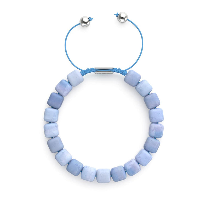 Hellblauer Quarz | Silber | Edelstein-Kieselstein-Makramee-Armband