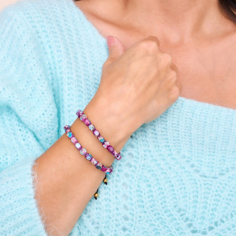 Lila Meeresstein | Gold | Edelstein-Kieselstein-Makramee-Armband 