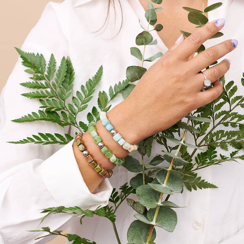 Unakit-Jaspis | Silber | Edelstein-Kieselstein-Armband 