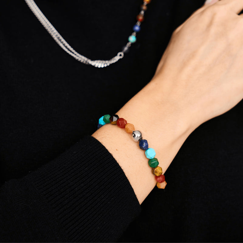 Regenbogenchakra | 7 Edelstein Geom Armband | Einhorn Silber 