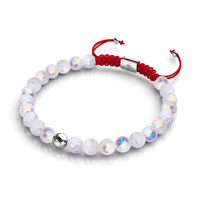Marshmallow-Chrom-Glitzerglas x rotes Schnurarmband 