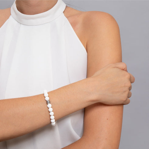 Fuji | Silber | Diffusorarmband aus weißem Lavastein 