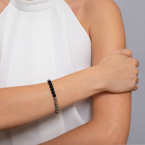 Einhorn Silber und Schwarz | Lavastein-Diffusor-Armband 