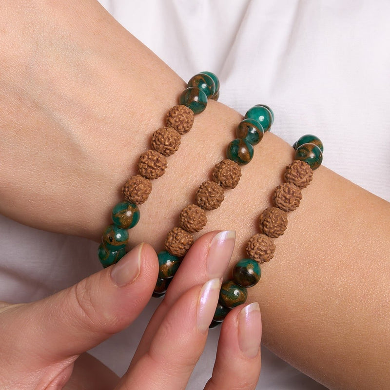 Ätherisch | Neuer grüner Achat x Rudraksha | Mala-Armband