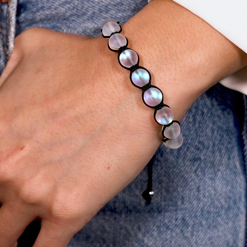 Schwarz | Regenbogenweiß | Silber | Meerjungfrau Glas Charmballa Armband