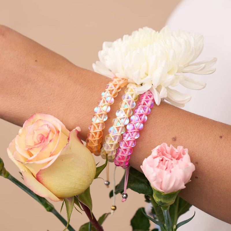 Geißblatt und Weiß | Gold | Doppeltes Meerjungfrau-Glasarmband 