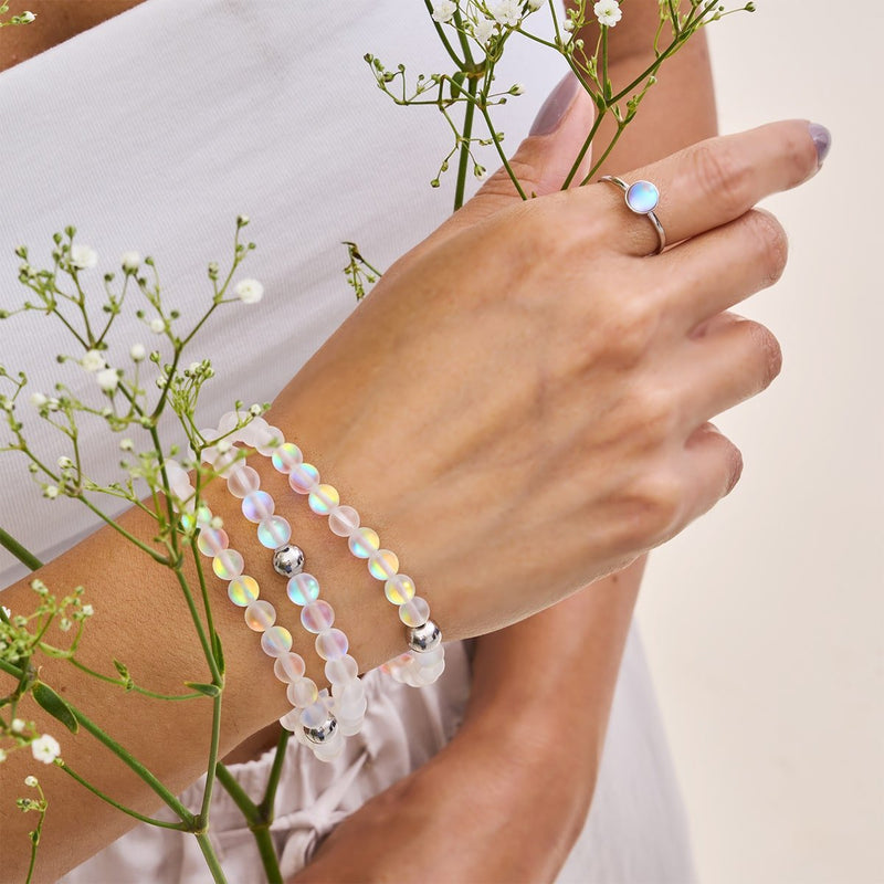 Regenbogenweiß | Silber | Meerjungfrau Glasperlenarmband