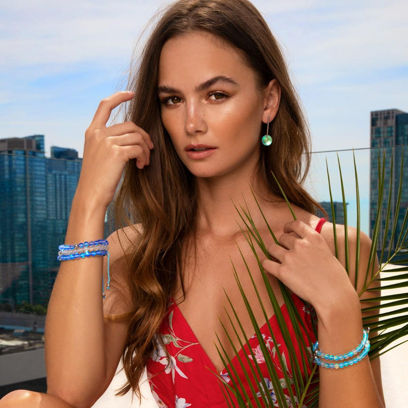 Saphir | Silber | Meerjungfrau Glas Makramee Perlen Armband 