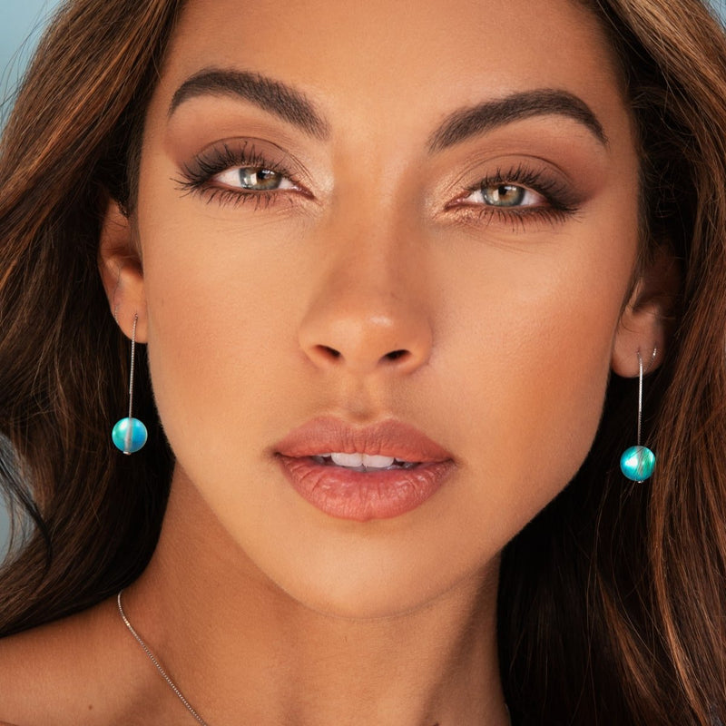 Aquamarin | 925er Sterlingsilber | Meerjungfrau-Glasketten-Tropfenfädler-Ohrringe 