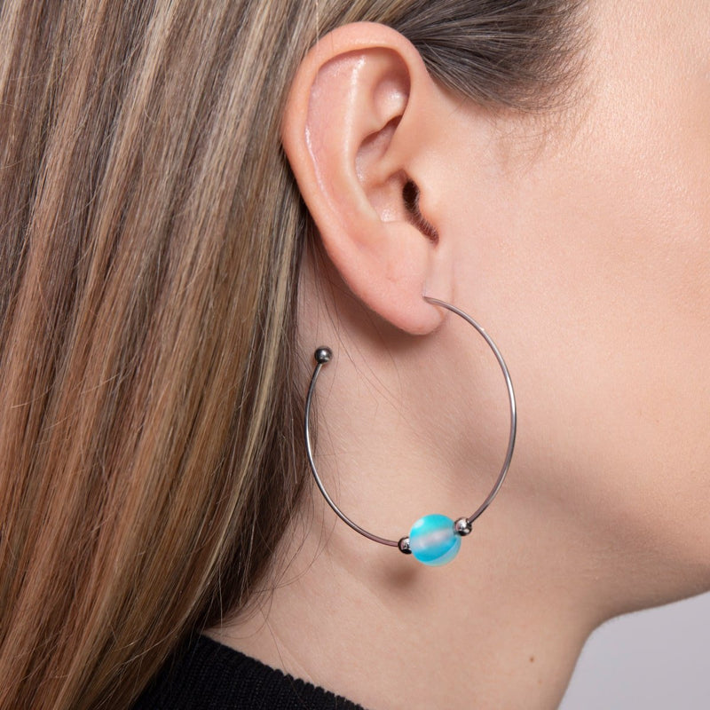 Aquamarin | Silber | Meerjungfrau Glas Creolen 