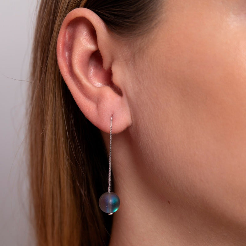 Grau | 925 Sterling Silber | Meerjungfrau Glaskette Tropfenfädler Ohrringe 