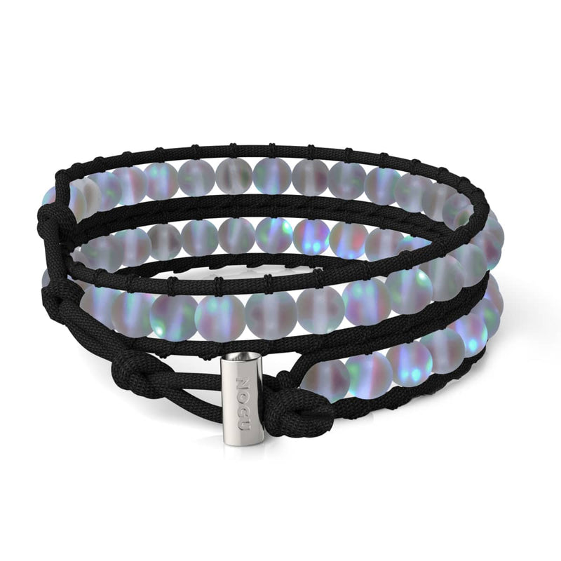 Grau | Meerjungfrauenglas | Schwarzes Wickelarmband aus Leinen
