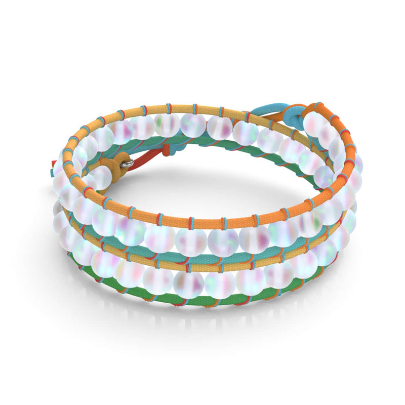 Regenbogenweiß | Meerjungfrauenglas | Spectrum Leinen Wickelarmband 