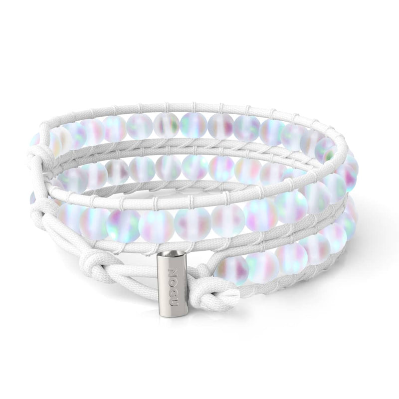 Regenbogenweiß | Meerjungfrauenglas | Weißes Leinen-Wickelarmband 
