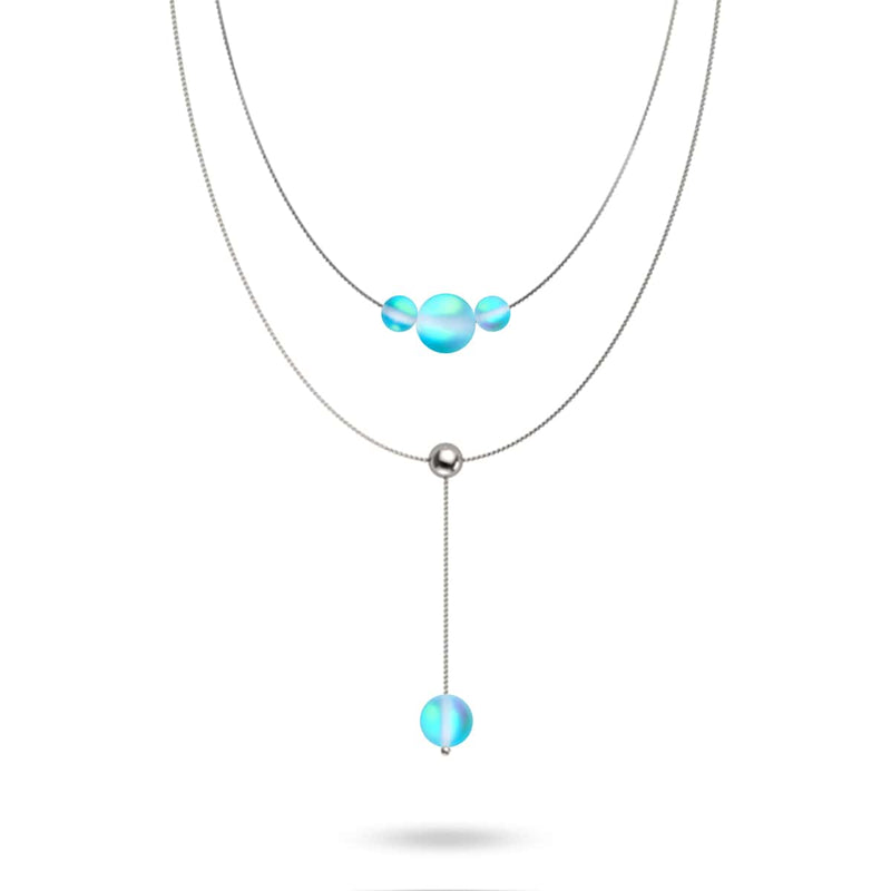 Aquamarin | Silber | Meerjungfrau Glas Kaskade Doppelanhänger 