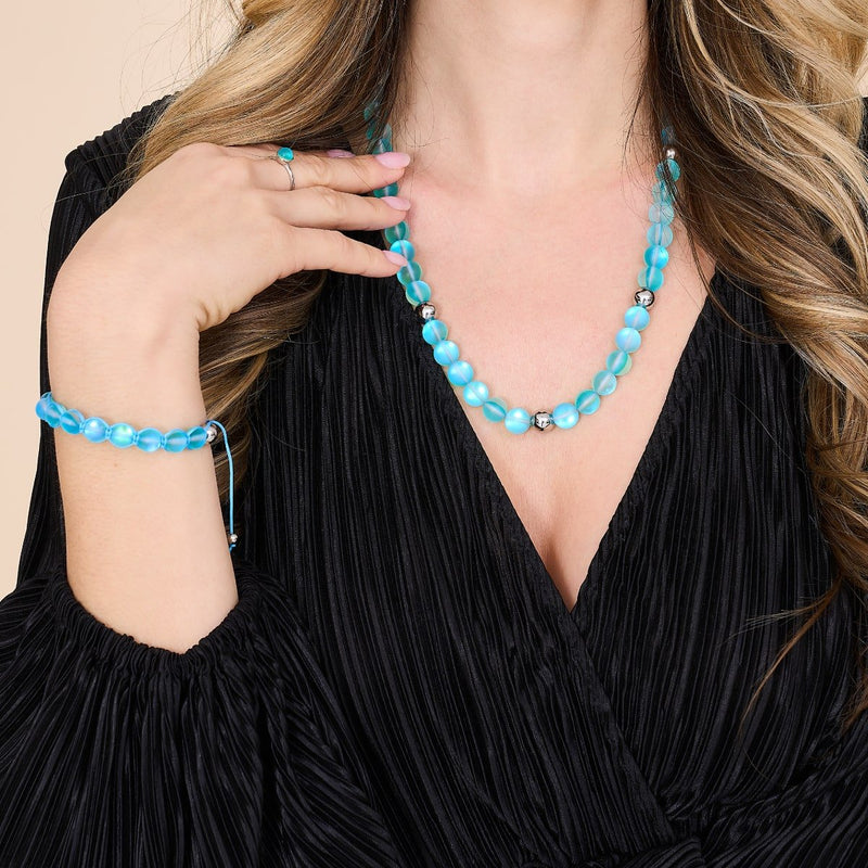 Aquamarin | Silber | Meerjungfrau Glas Statement Halskette 