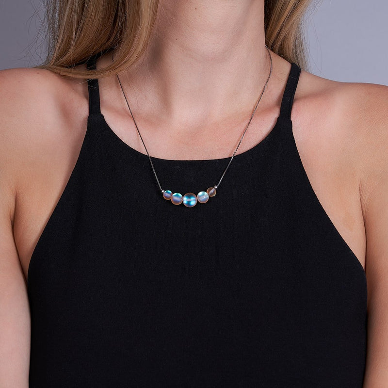 Pfirsich | 925 Sterling Silber | Meerjungfrau Glas Unendlichkeitsverschluss Halskette 