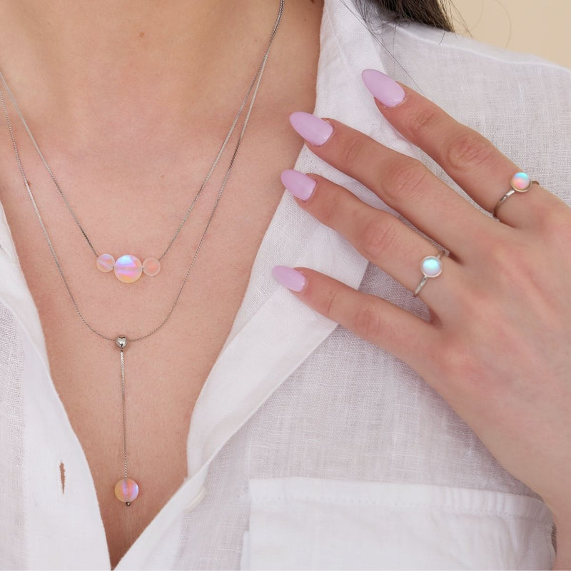 Regenbogenweiß | Silber | Meerjungfrau Glaskaskaden-Doppelanhänger 