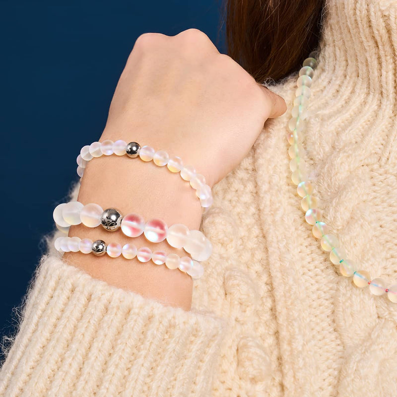 Regenbogenweiß | Silber | Meerjungfrau Glaskette mit Knoten 