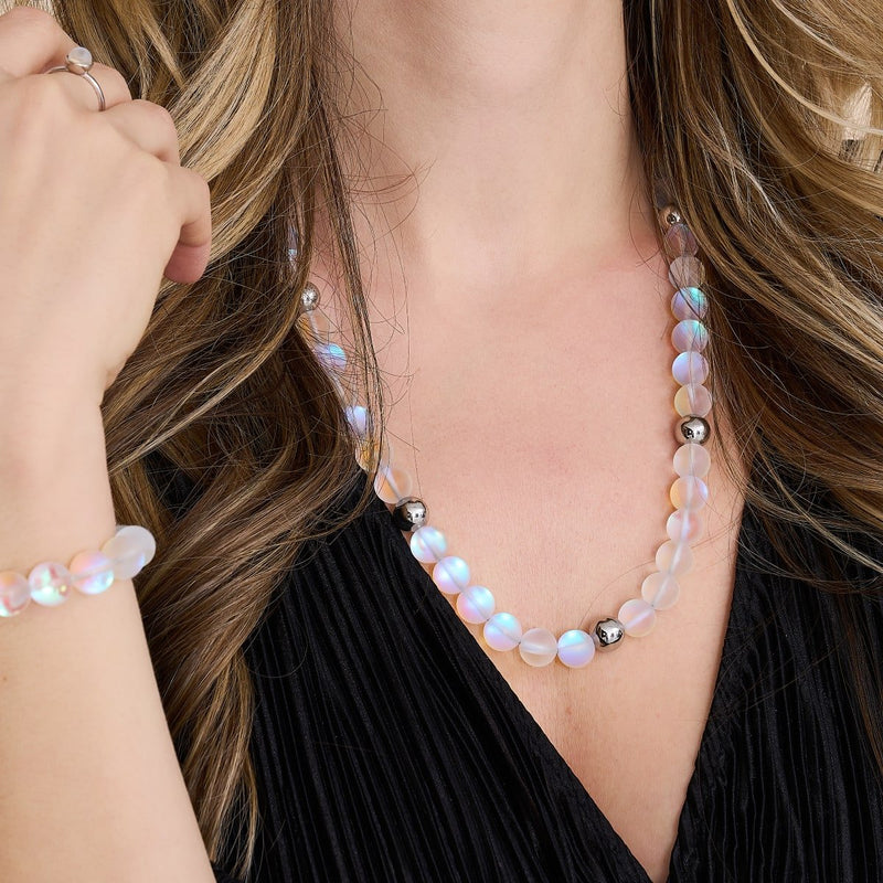 Regenbogenweiß | Silber | Meerjungfrau Glas Statement Halskette 