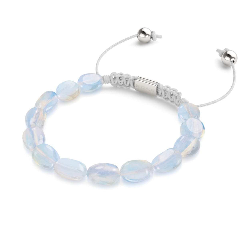 Silber x Weiß | Opal Mondstein Kiesel Makramee Armband