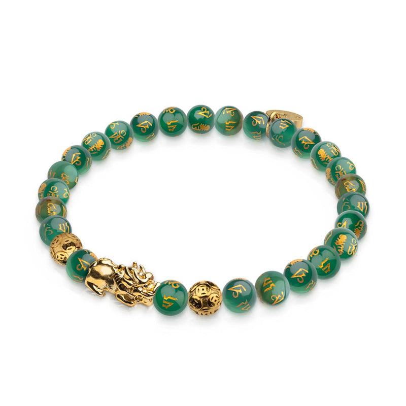 Mini Pixiu Feng Shui Armband | Element ERDE | Grüner Achat x 18 Karat Gold 