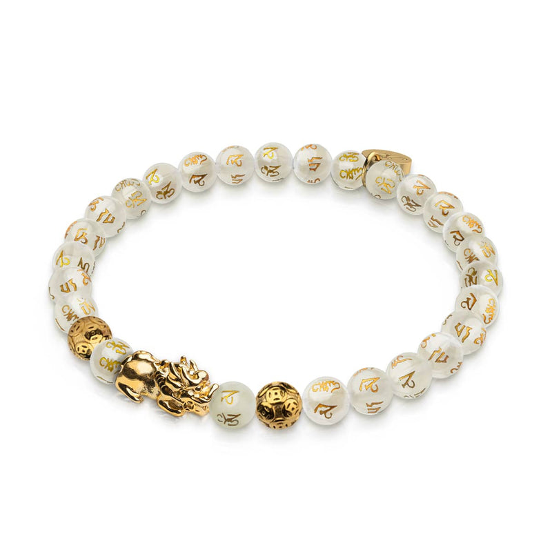 Mini Pixiu Feng Shui Armband | GOLD Element | Weißer Achat x 18 Karat Gold 