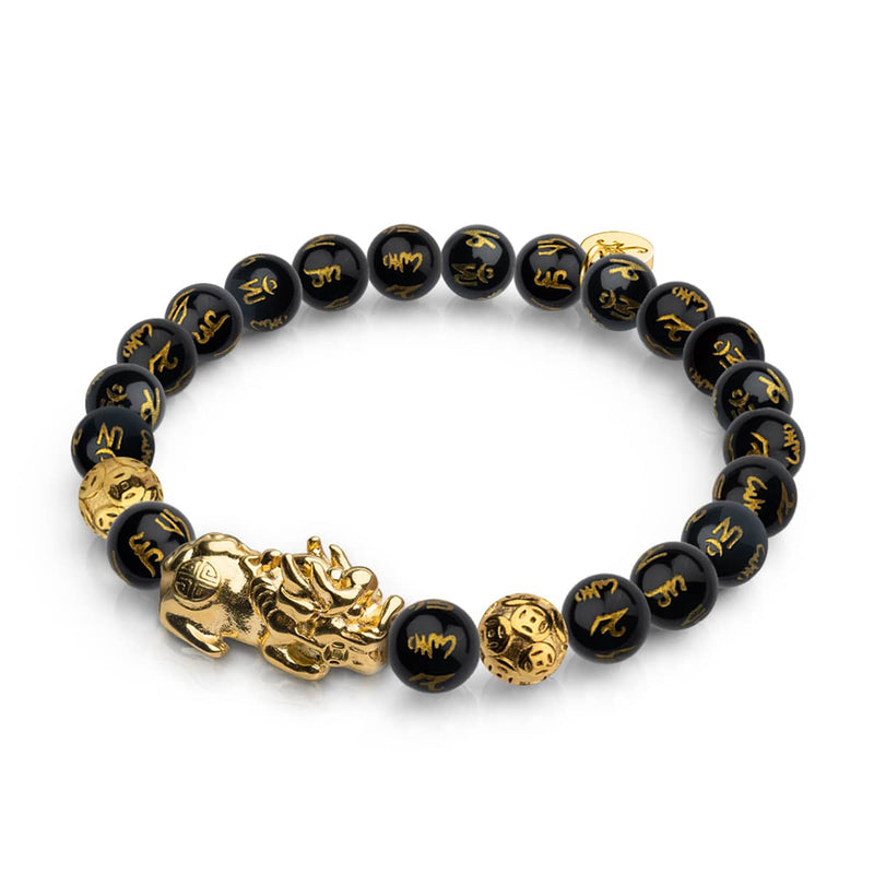 Pixiu Feng Shui Armband | Kohlenstoffelement | Schwarzer Achat x 18 Karat Gold 