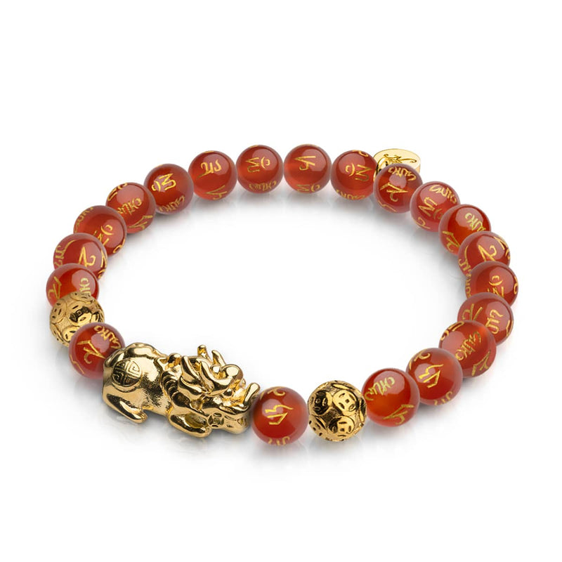 Pixiu Feng Shui Armband | FEUER Element | Roter Achat x 18 Karat Gold 