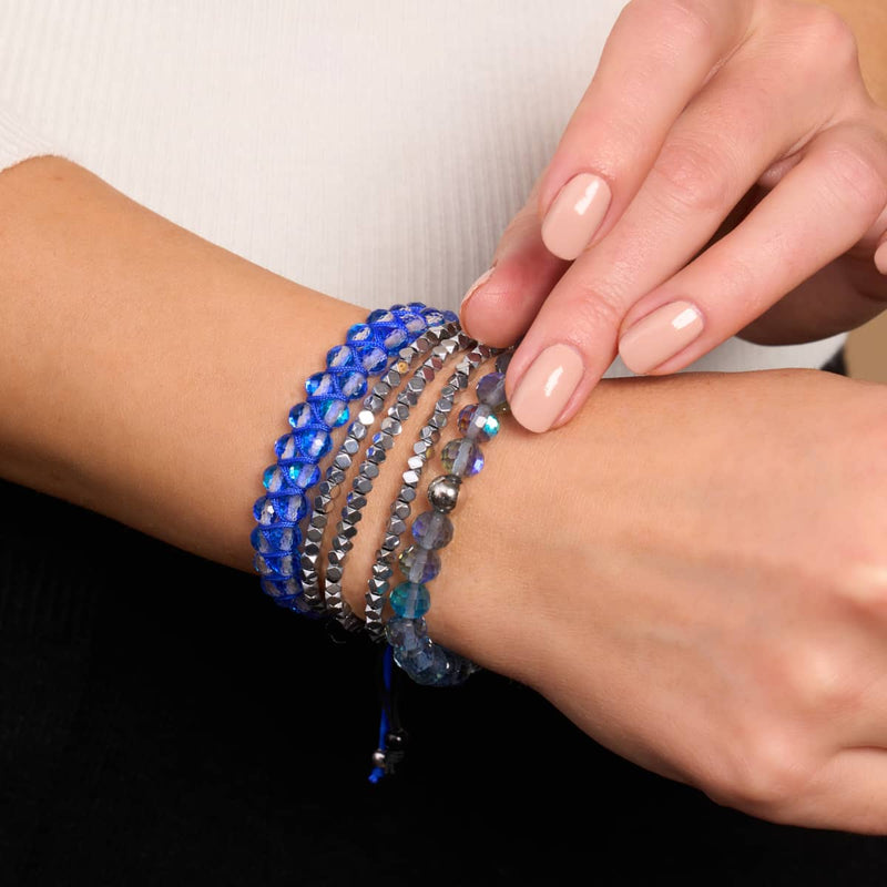 Mini Heiliges Geom | Silber Hämatit x Rotguss | Dreireihiges Armband