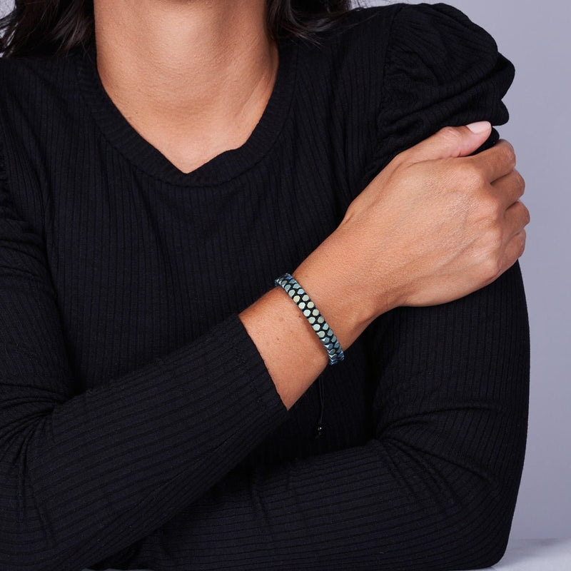 Heiliges Geom | Mattes Meeresschaum-Hämatit | Rotguss | Oktaeder-Armband