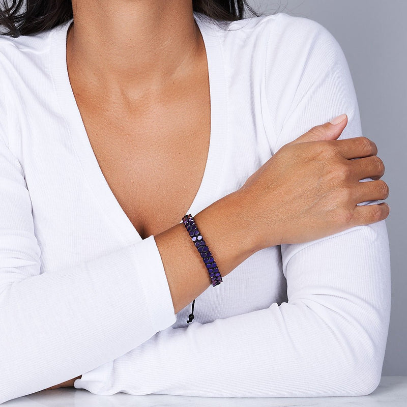 Heiliges Geom | Lila Hämatit | Rotguss | Oktaeder-Armband