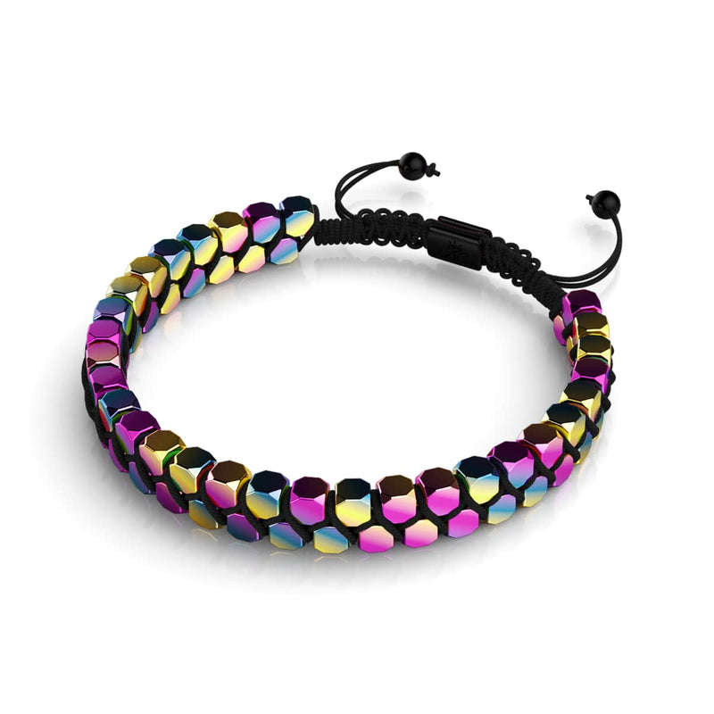 Heiliges Geom | Regenbogen-Hämatit | Rotguss | Oktaeder-Armband