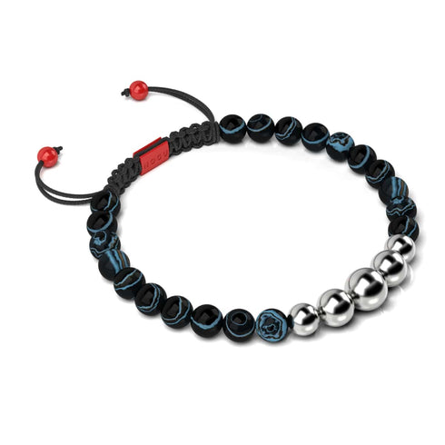 Schwarzer Linienachat | Silber und rote Emaille | Makramee-Weihnachtsmann-Armband 