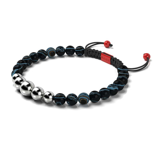 Schwarzer Linienachat | Silber und rote Emaille | Makramee-Weihnachtsmann-Armband 
