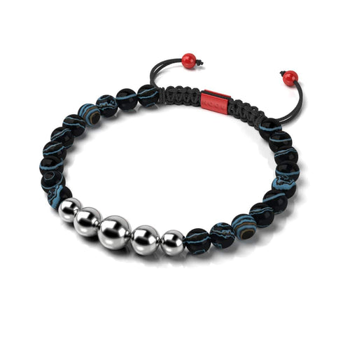 Schwarzer Linienachat | Silber und rote Emaille | Makramee-Weihnachtsmann-Armband 