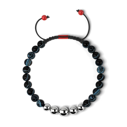 Schwarzer Linienachat | Silber und rote Emaille | Makramee-Weihnachtsmann-Armband 