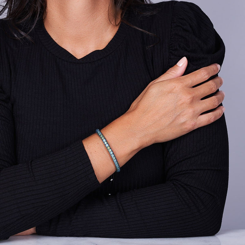 Serpentin | Mattes Meeresschaum-Hämatit x Silber | Wellenarmband